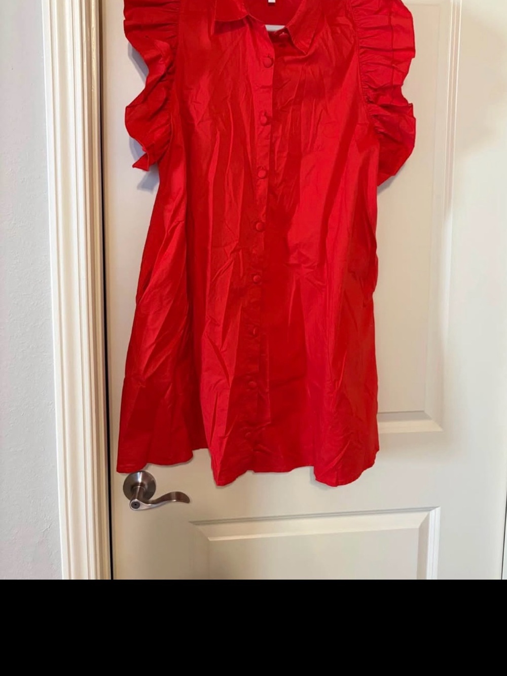 Sleeveless Red Ruffle-Shoulder Button-Front Women's dress